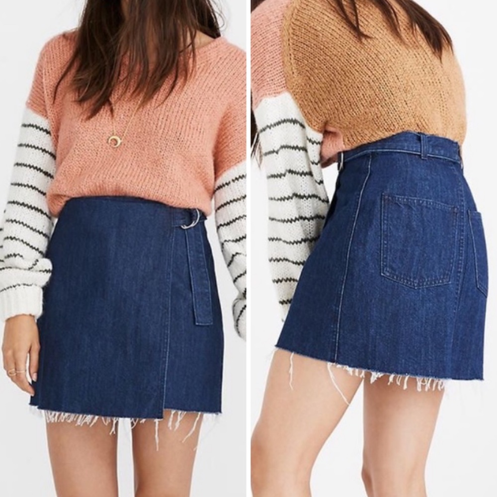 NWT Madewell Raw Hem Wrap Jean Mini Skirt